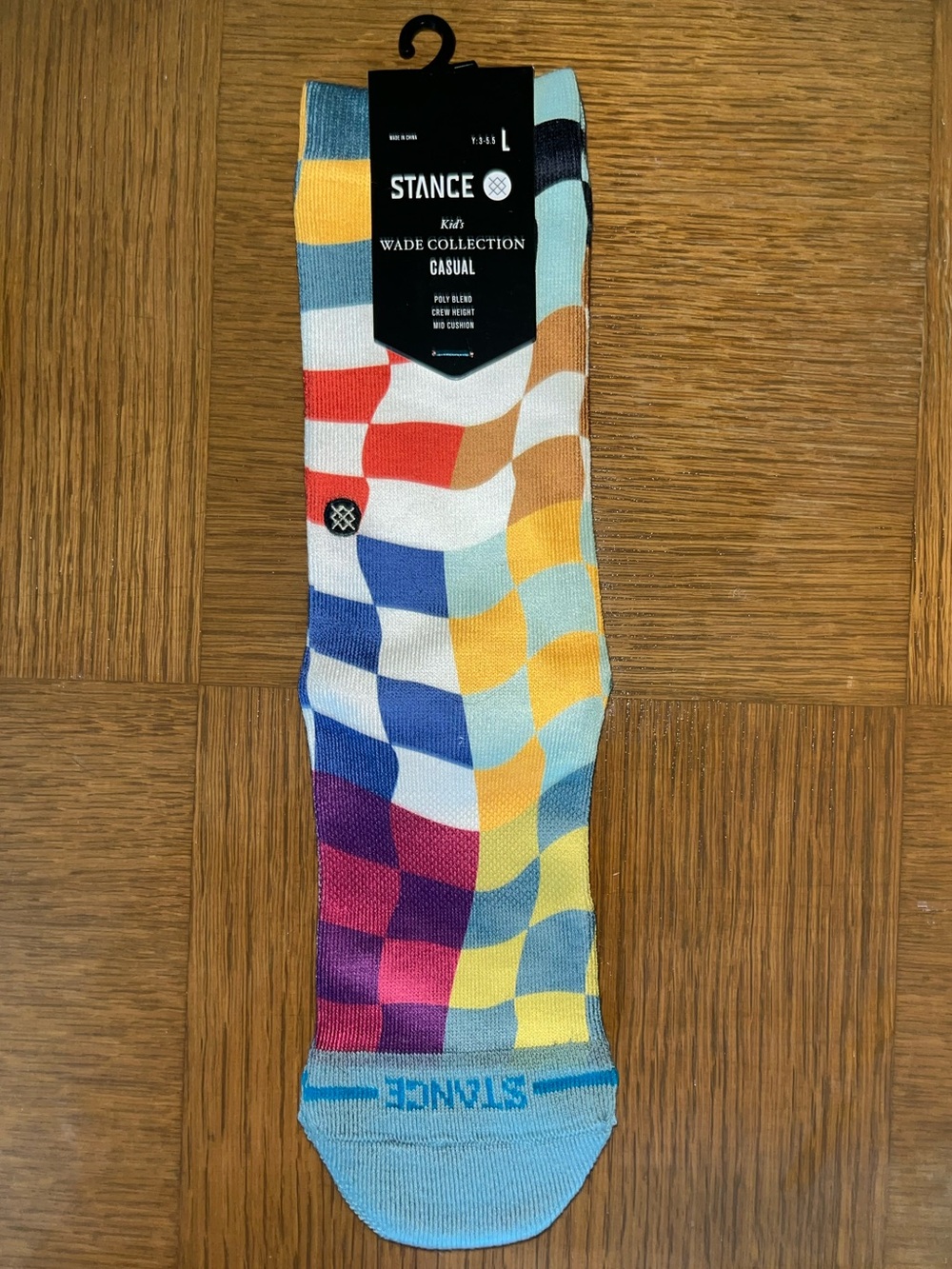 Stance Wade Collection Multicolor Check Crew Socks Sz Kids’ Large NEW NWT